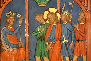 Saint-Pierre-le-Jeune Protestantse Kerk, Passie van Christus, Jezus wordt veroordeeld door het Sanhedrin, fresco, Straatsburg, Frankrijk